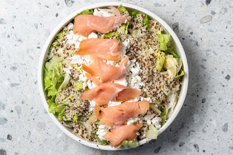 Atlantic: Lettuce, iceberg, smoked salmon, cottage cheese, quinoa and citrus vinaigrette